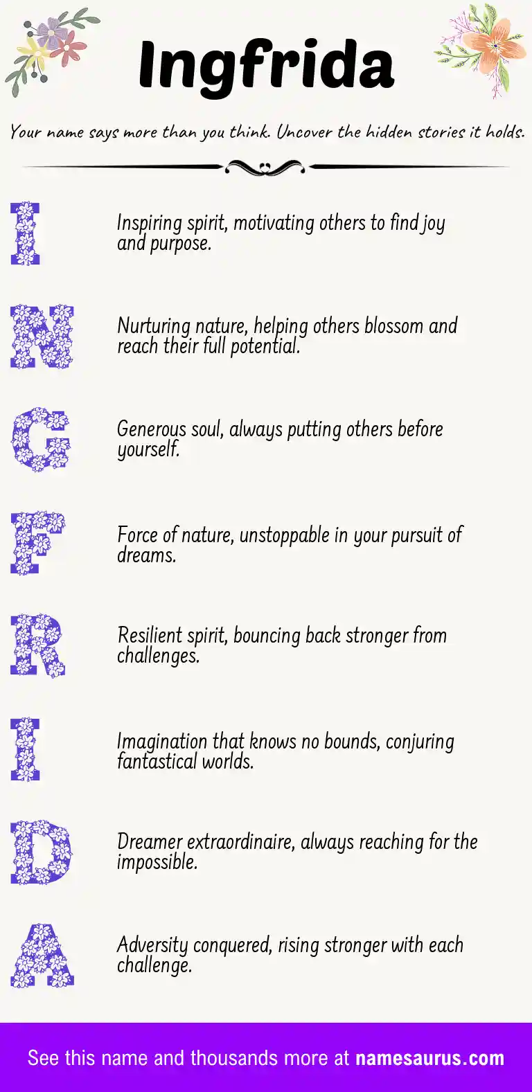 Acrostic poem about Ingfrida.