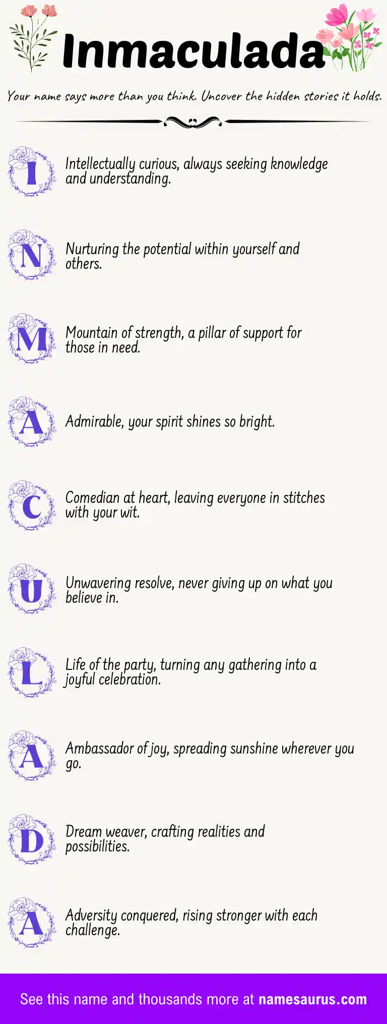 Acrostic poem about Inmaculada.