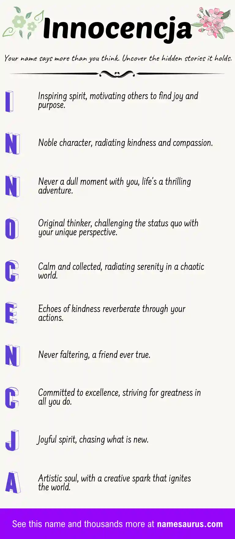 Acrostic poem about Innocencja.