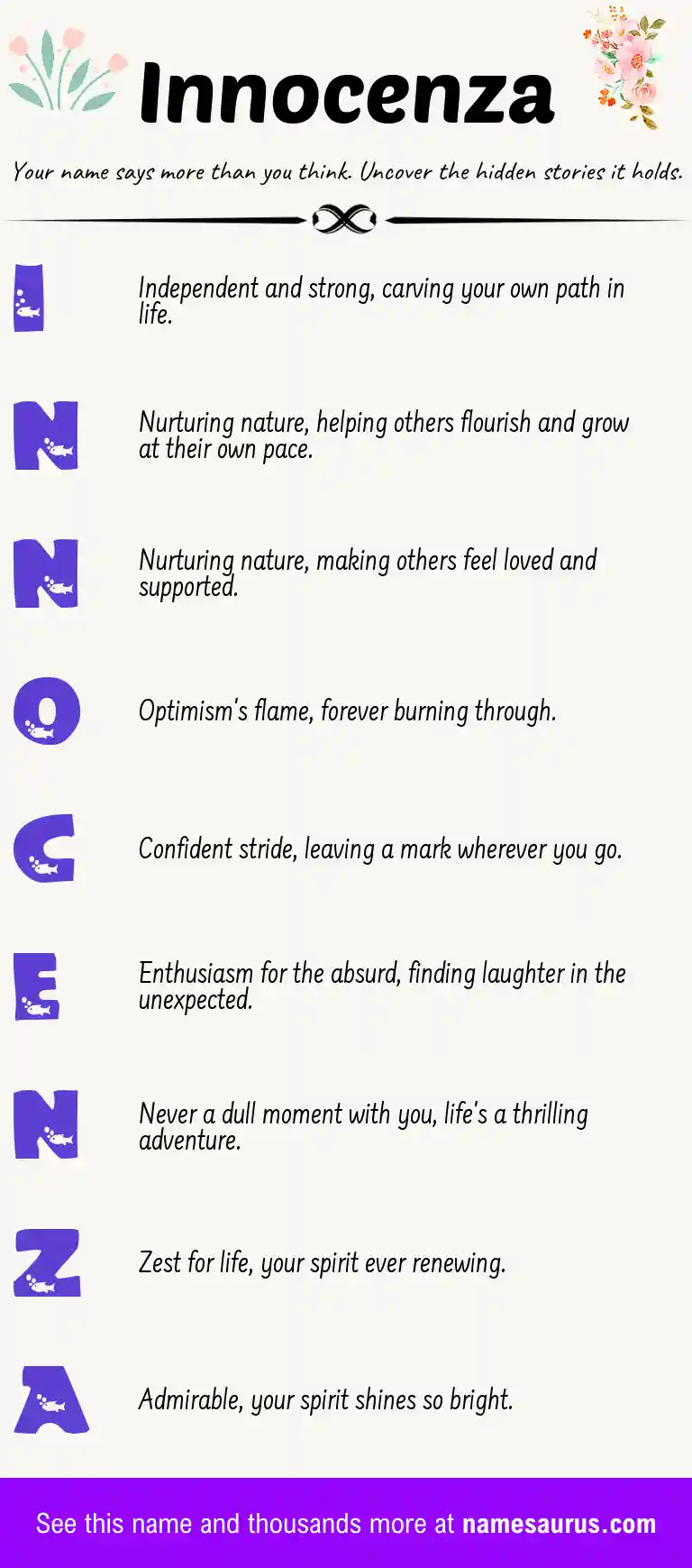 Acrostic poem about Innocenza.