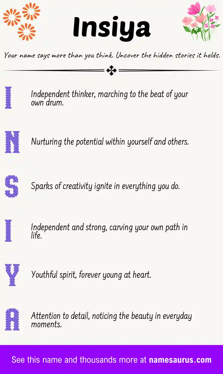Acrostic poem about Insiya.