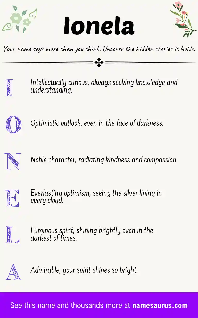 Acrostic poem about Ionela.
