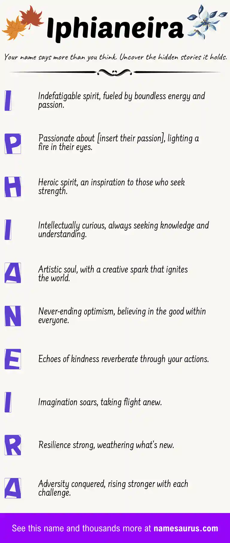 Acrostic poem about Iphianeira.