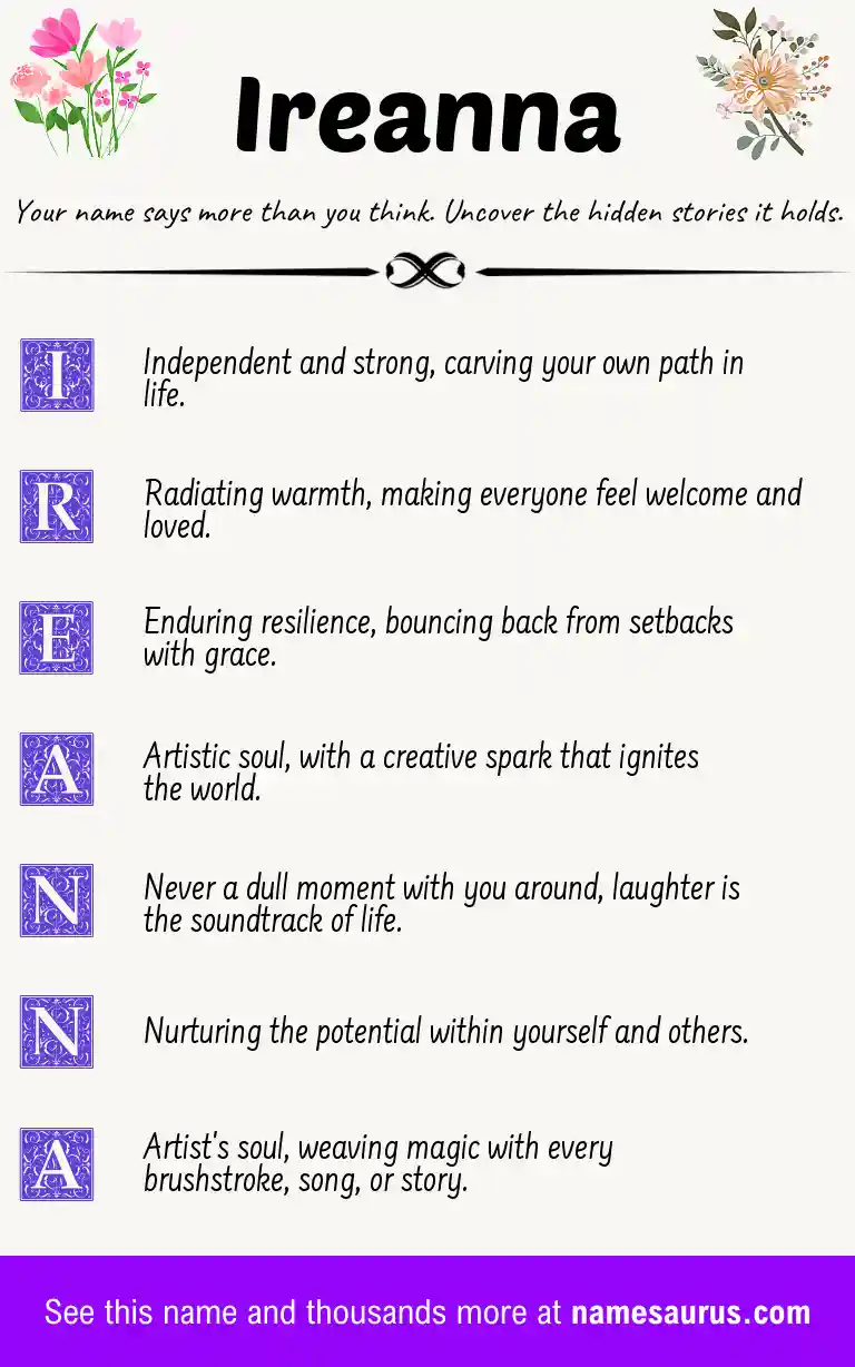 Acrostic poem about Ireanna.