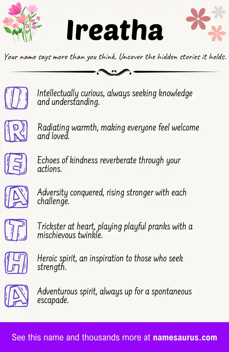 Acrostic poem about Ireatha.