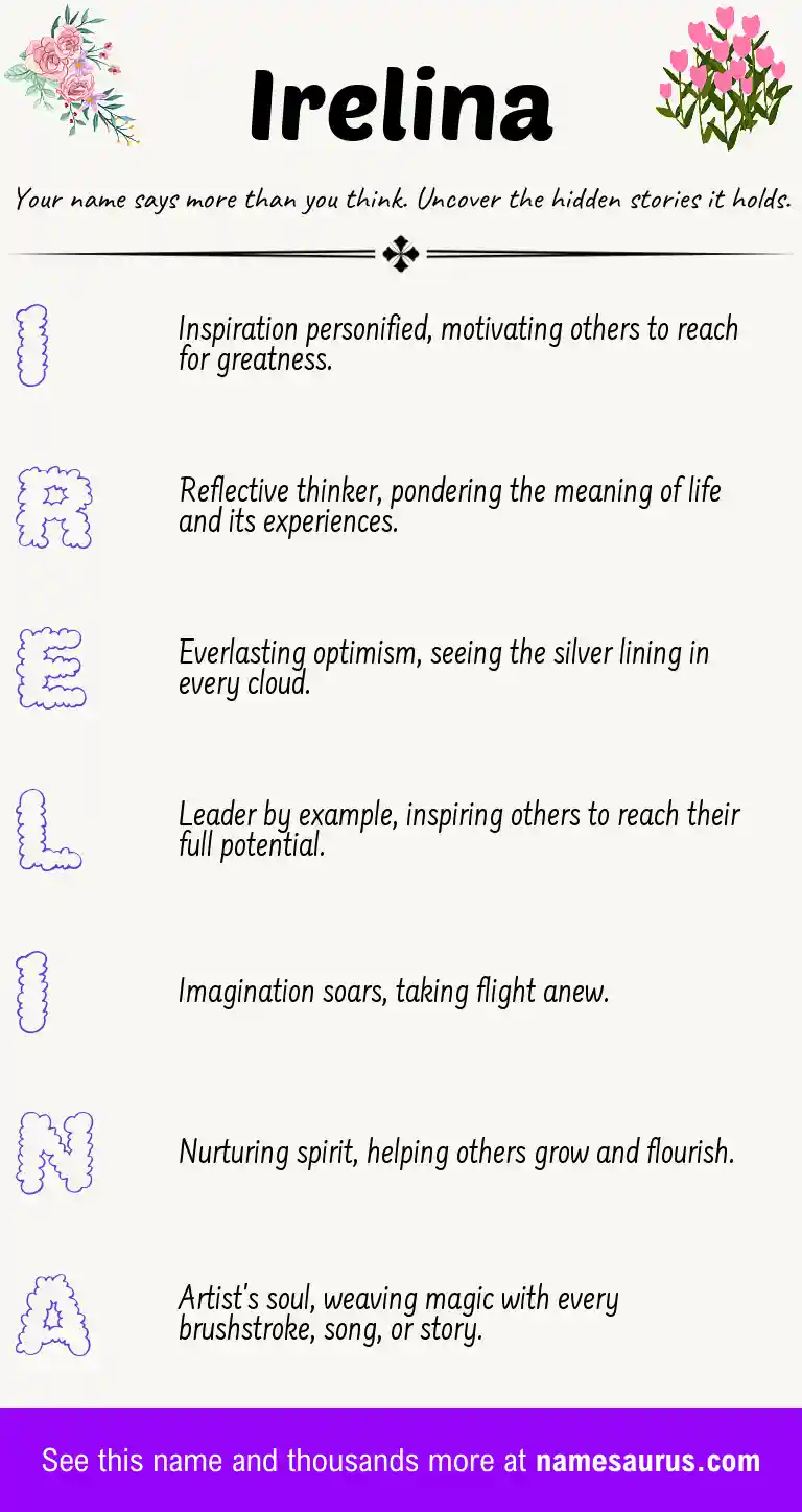 Acrostic poem about Irelina.