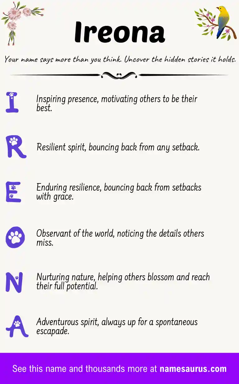 Acrostic poem about Ireona.