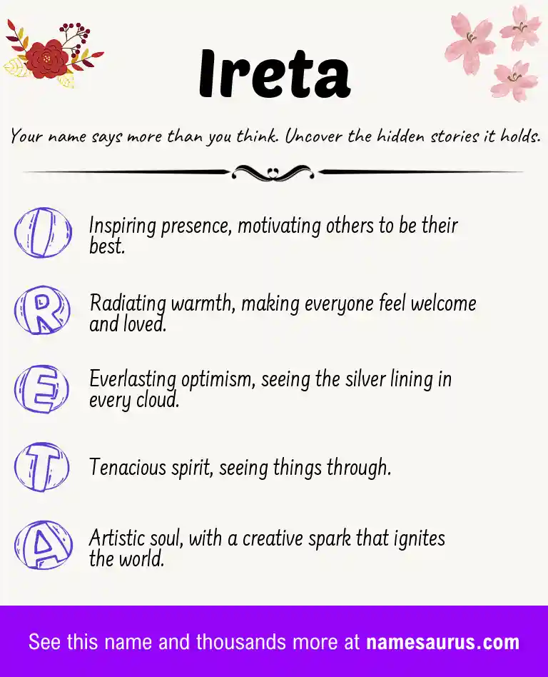 Acrostic poem about Ireta.