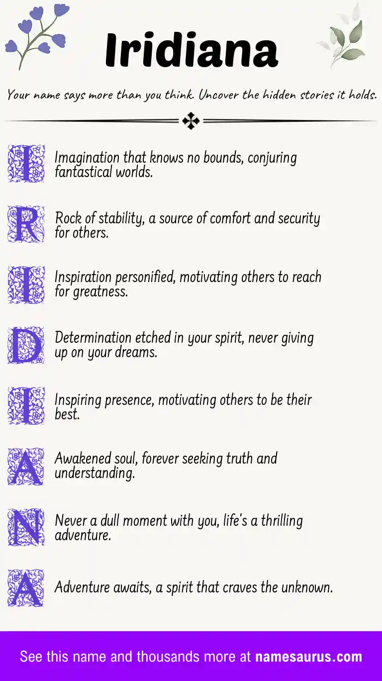 Acrostic poem about Iridiana.