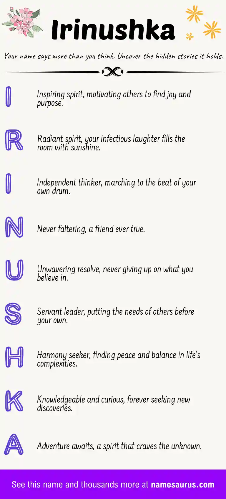 Acrostic poem about Irinushka.