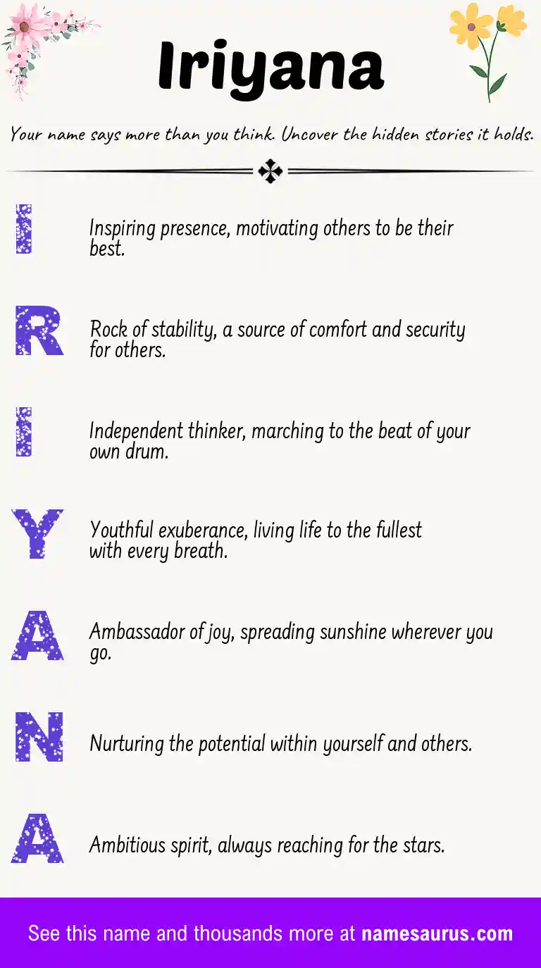 Acrostic poem about Iriyana.