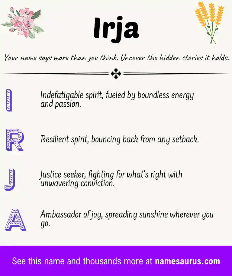 Acrostic poem about Irja.