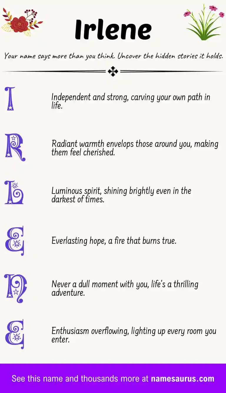 Acrostic poem about Irlene.