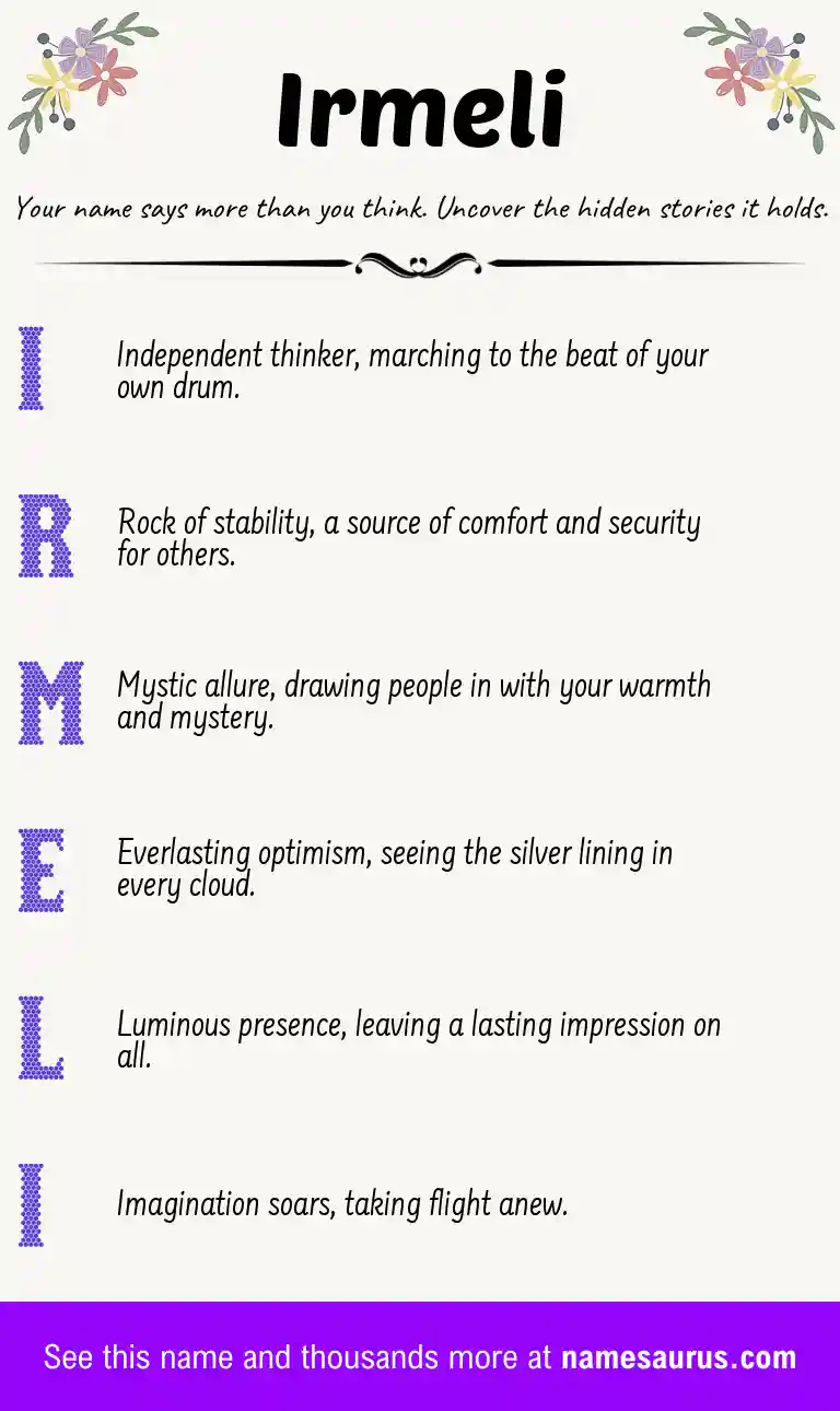 Acrostic poem about Irmeli.