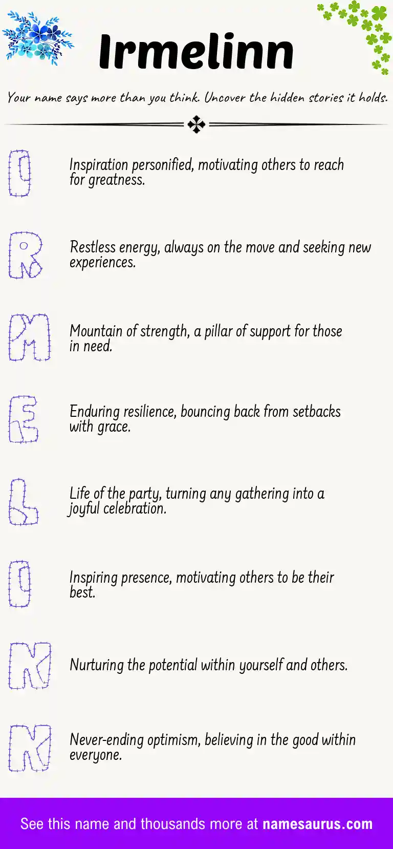 Acrostic poem about Irmelinn.