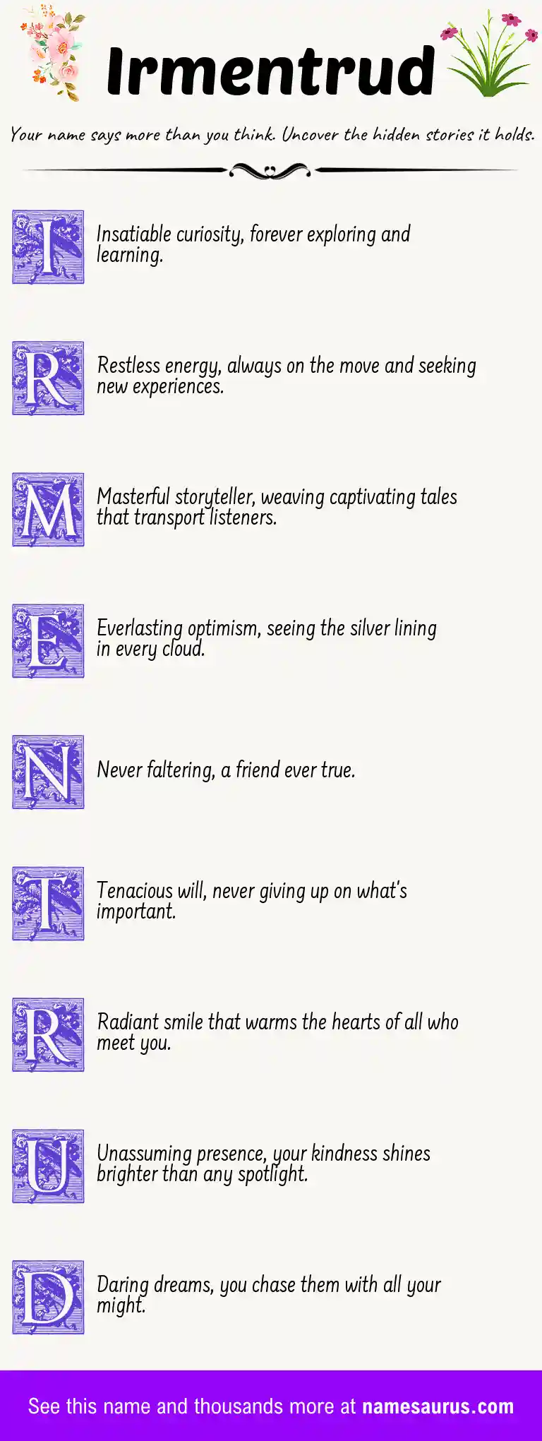Acrostic poem about Irmentrud.