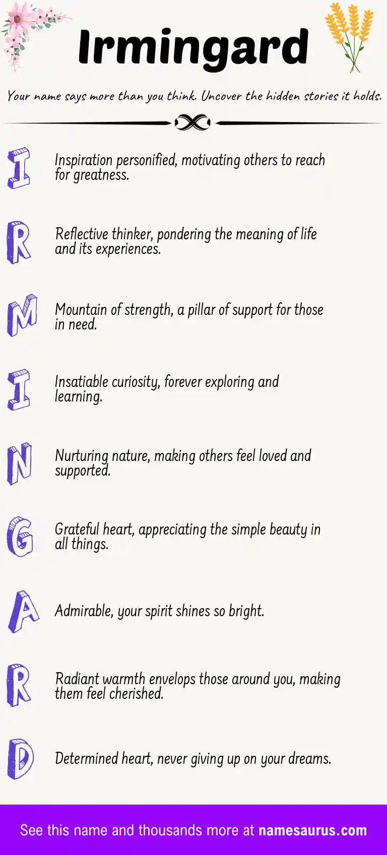 Acrostic poem about Irmingard.