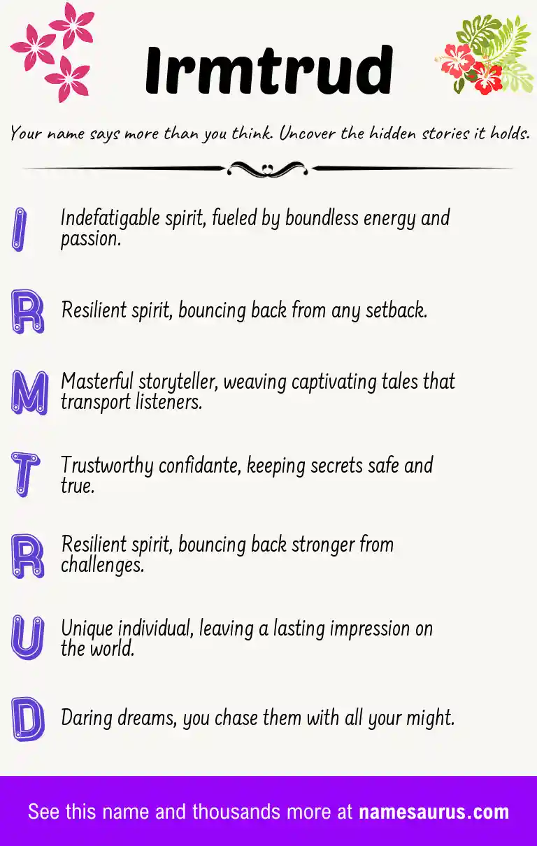 Acrostic poem about Irmtrud.