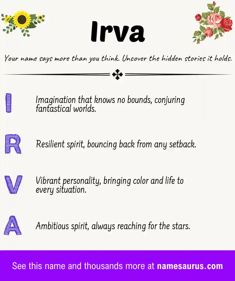 Acrostic poem about Irva.