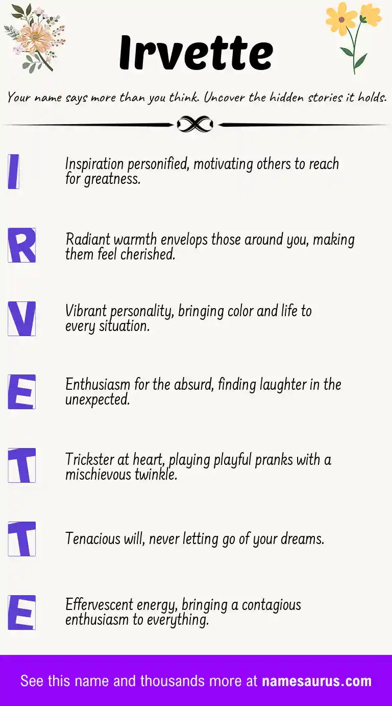 Acrostic poem about Irvette.