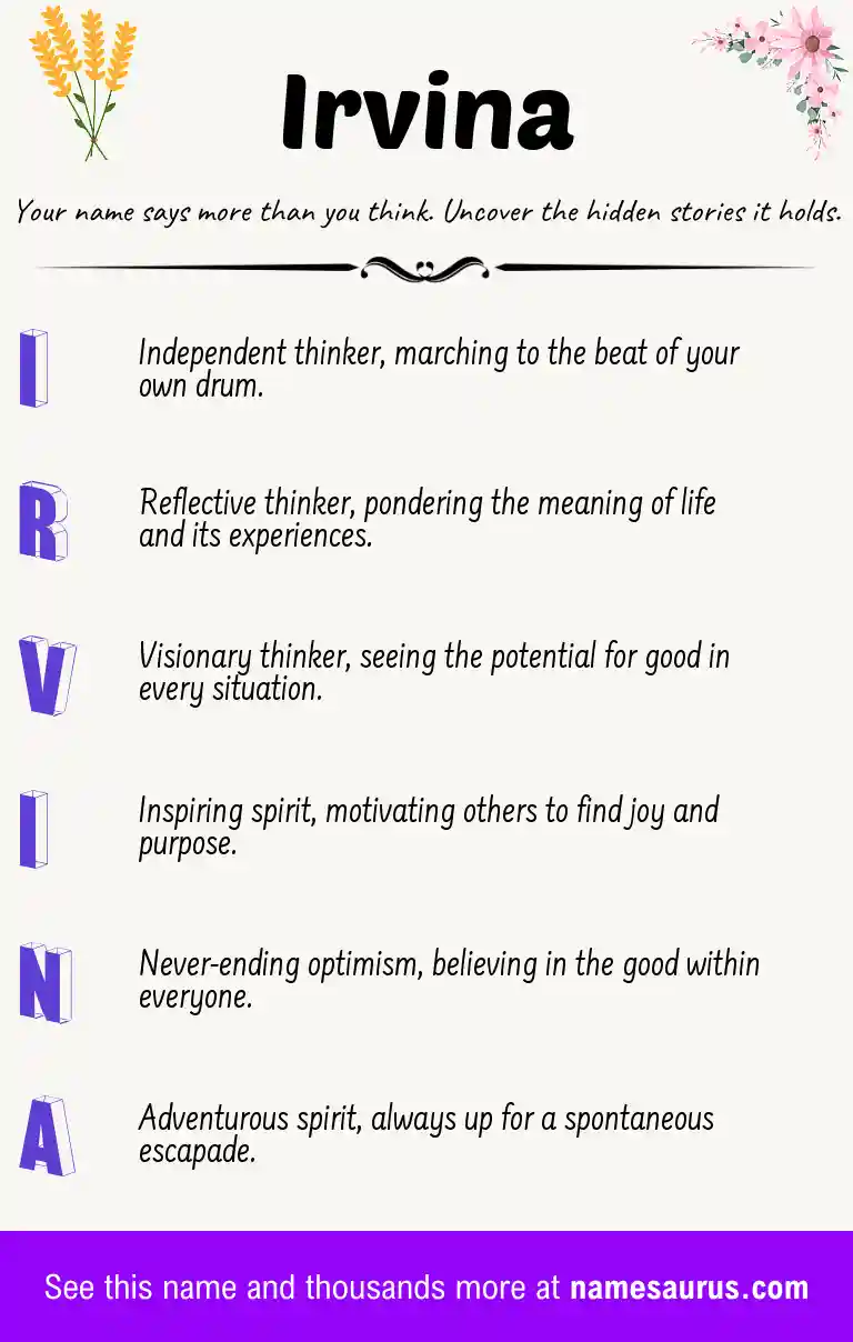 Acrostic poem about Irvina.