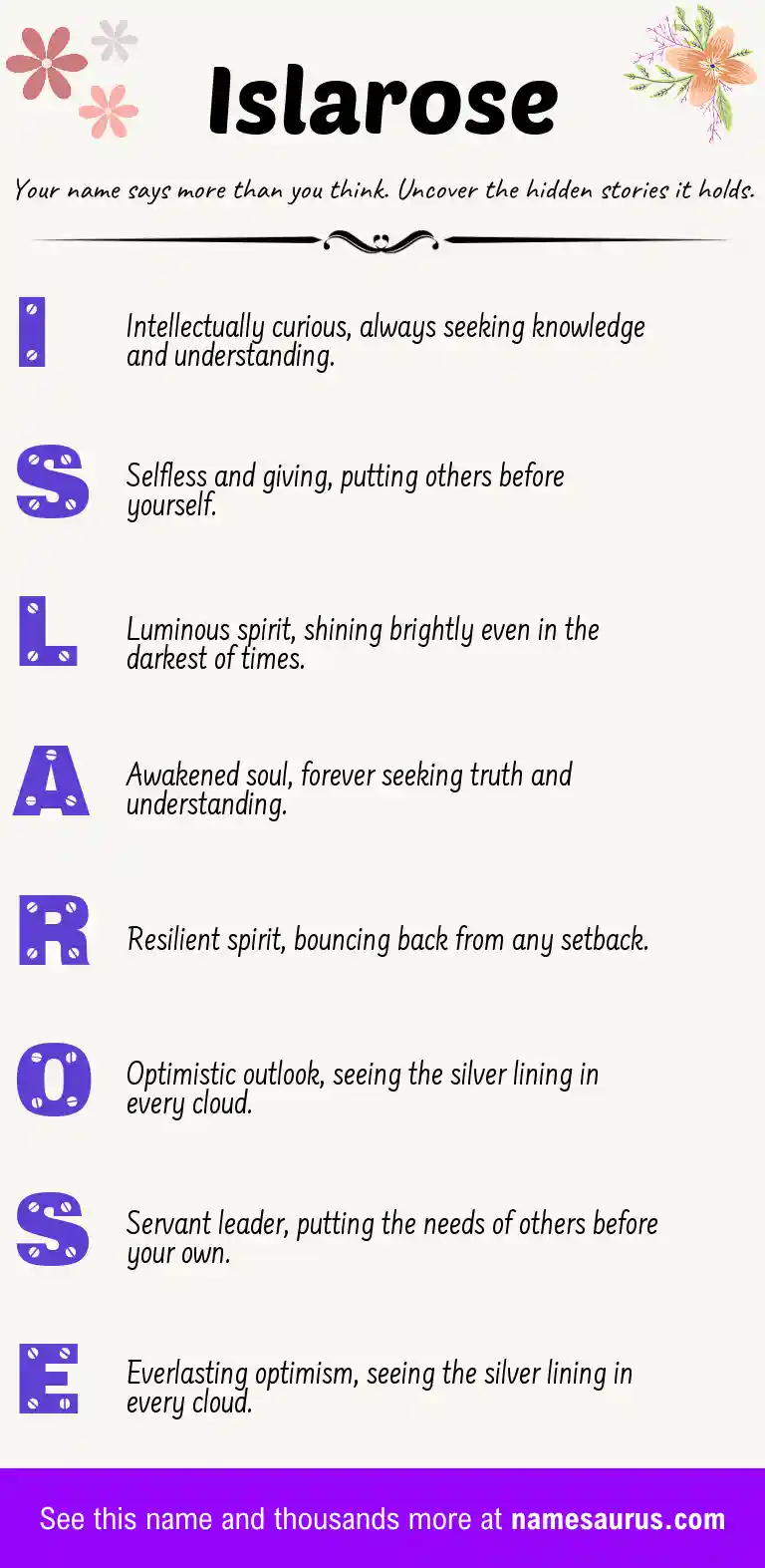 Acrostic poem about Islarose.