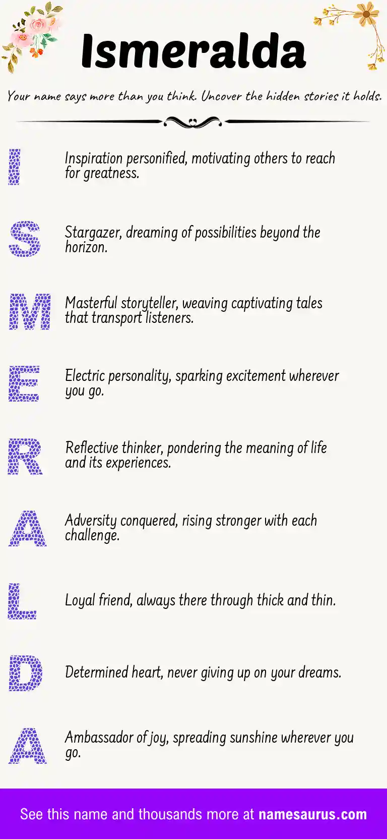 Acrostic poem about Ismeralda.
