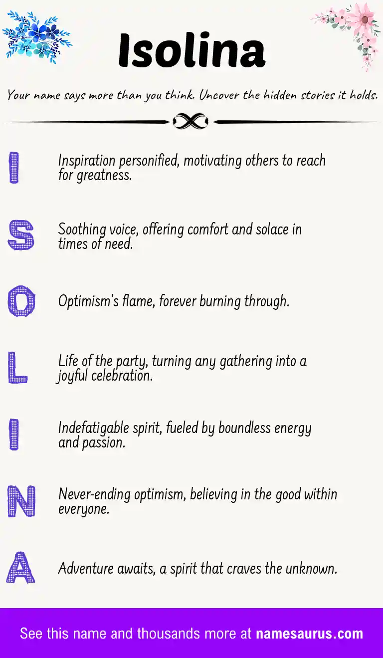 Acrostic poem about Isolina.
