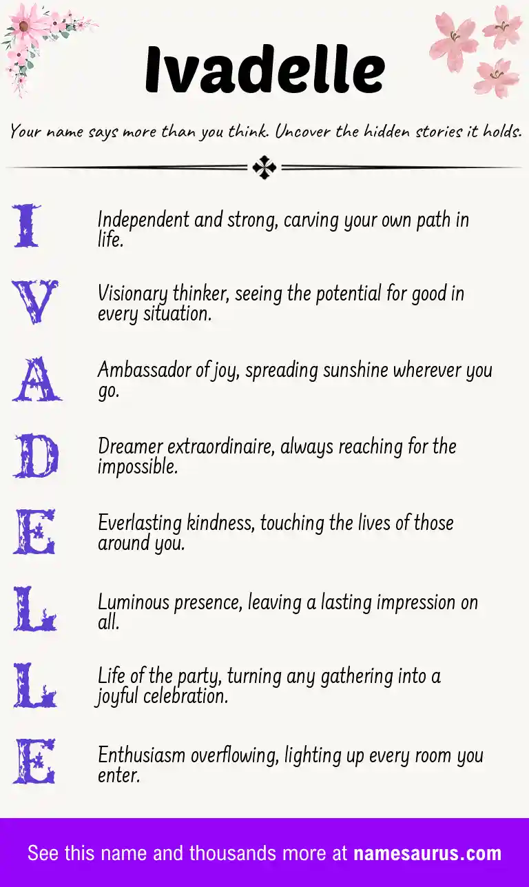 Acrostic poem about Ivadelle.