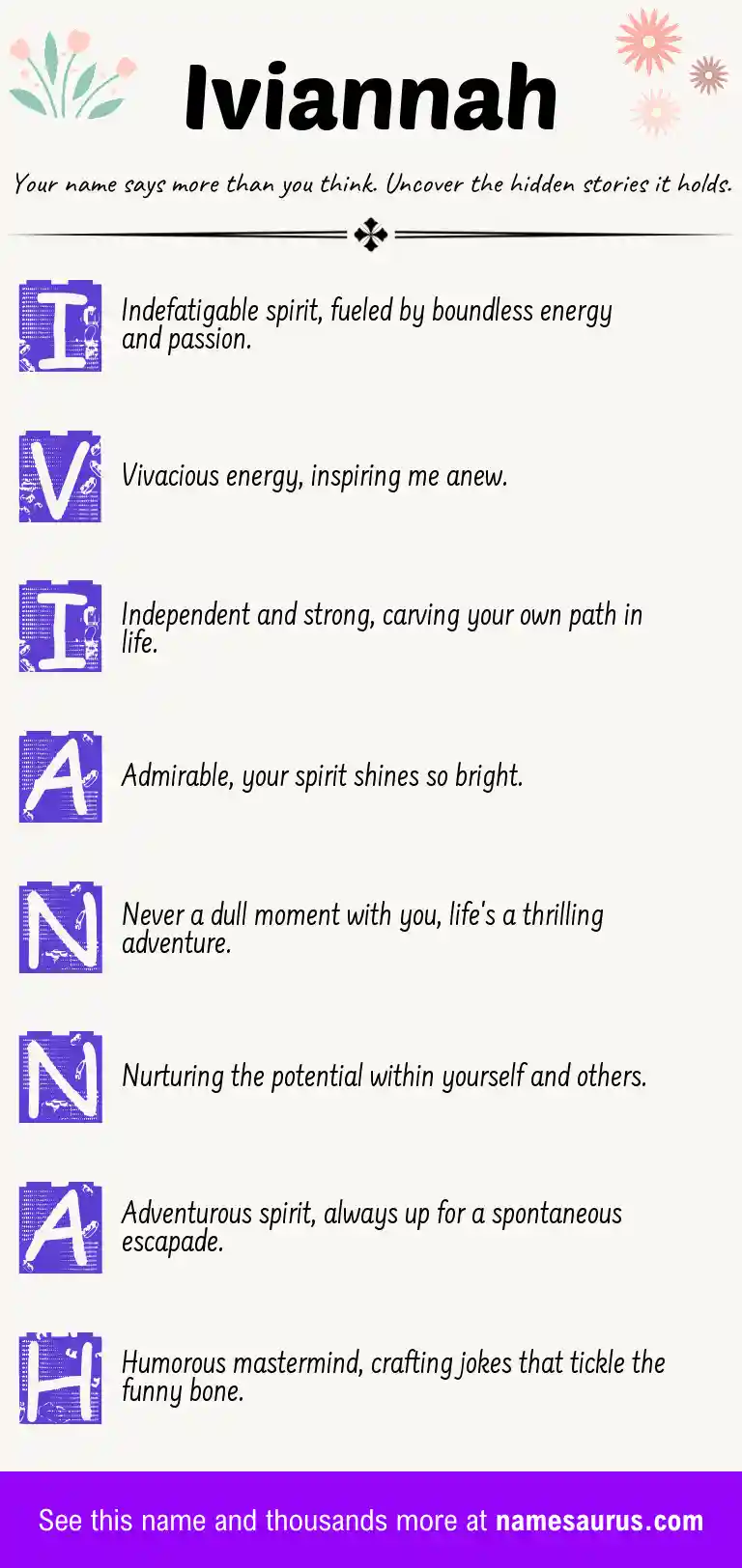 Acrostic poem about Iviannah.