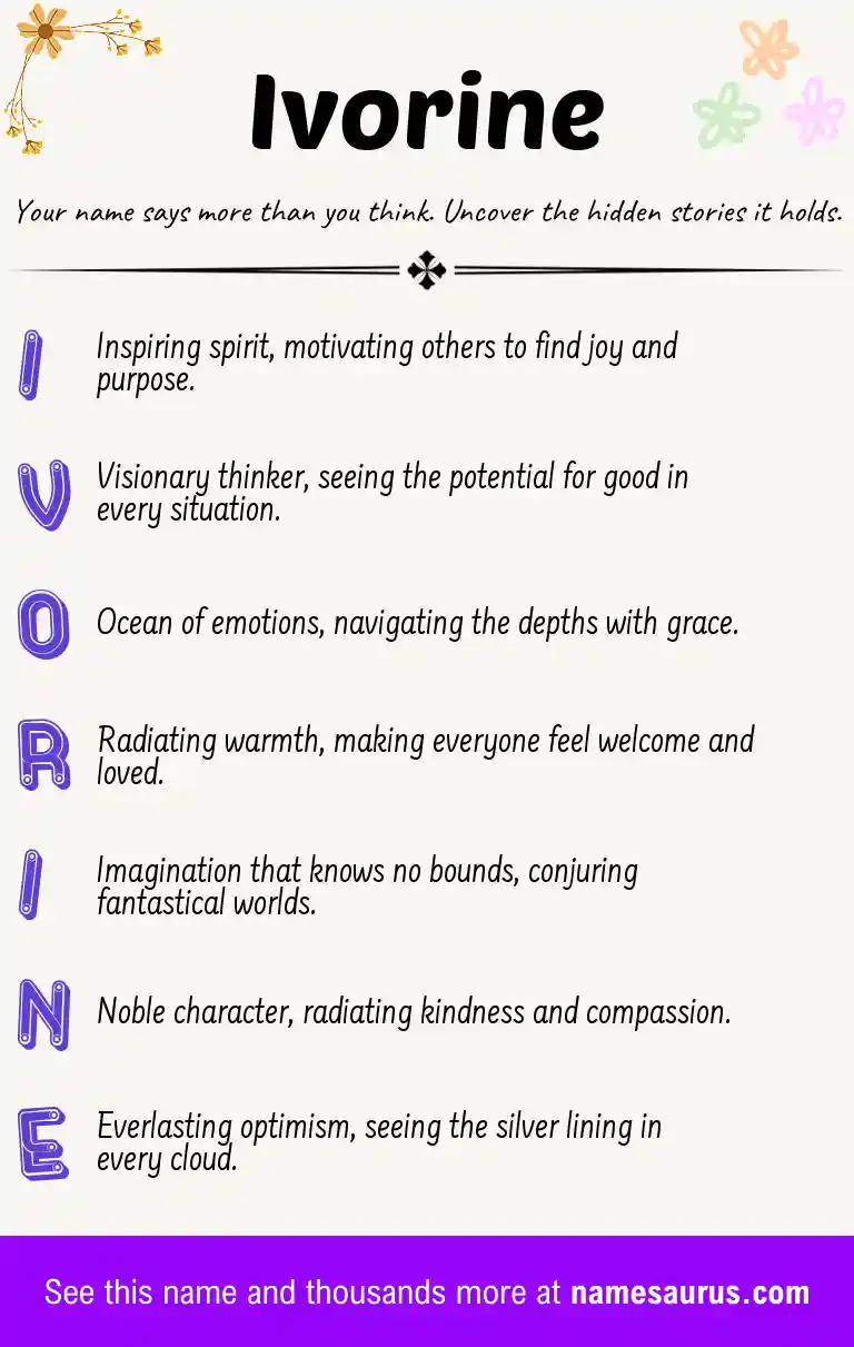 Acrostic poem about Ivorine.