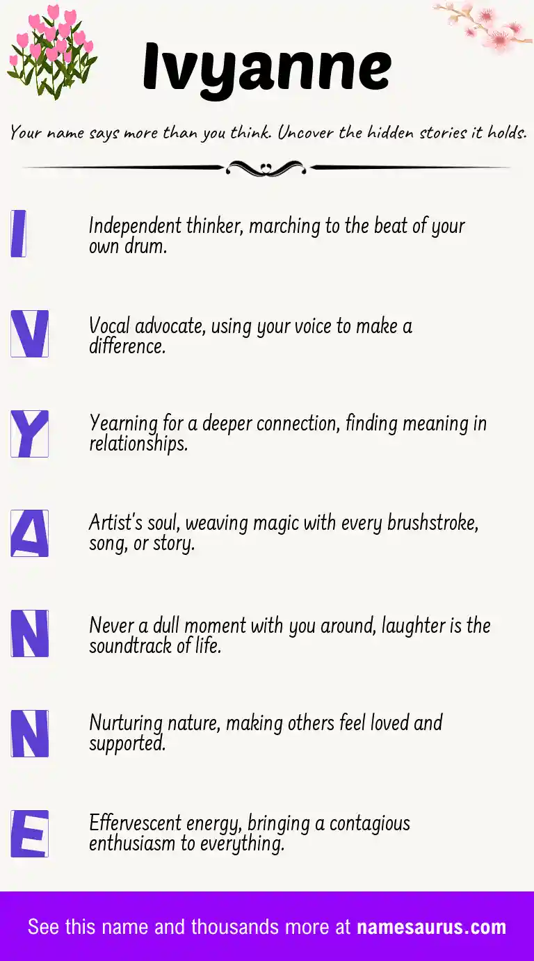 Acrostic poem about Ivyanne.