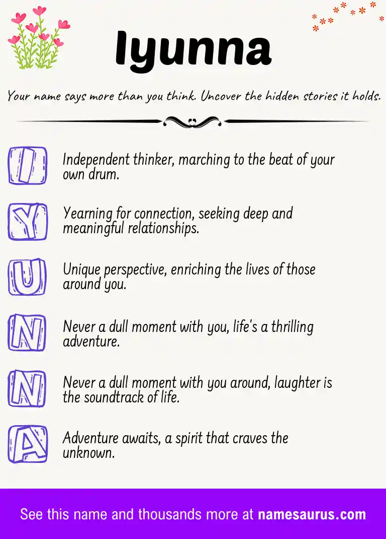 Acrostic poem about Iyunna.