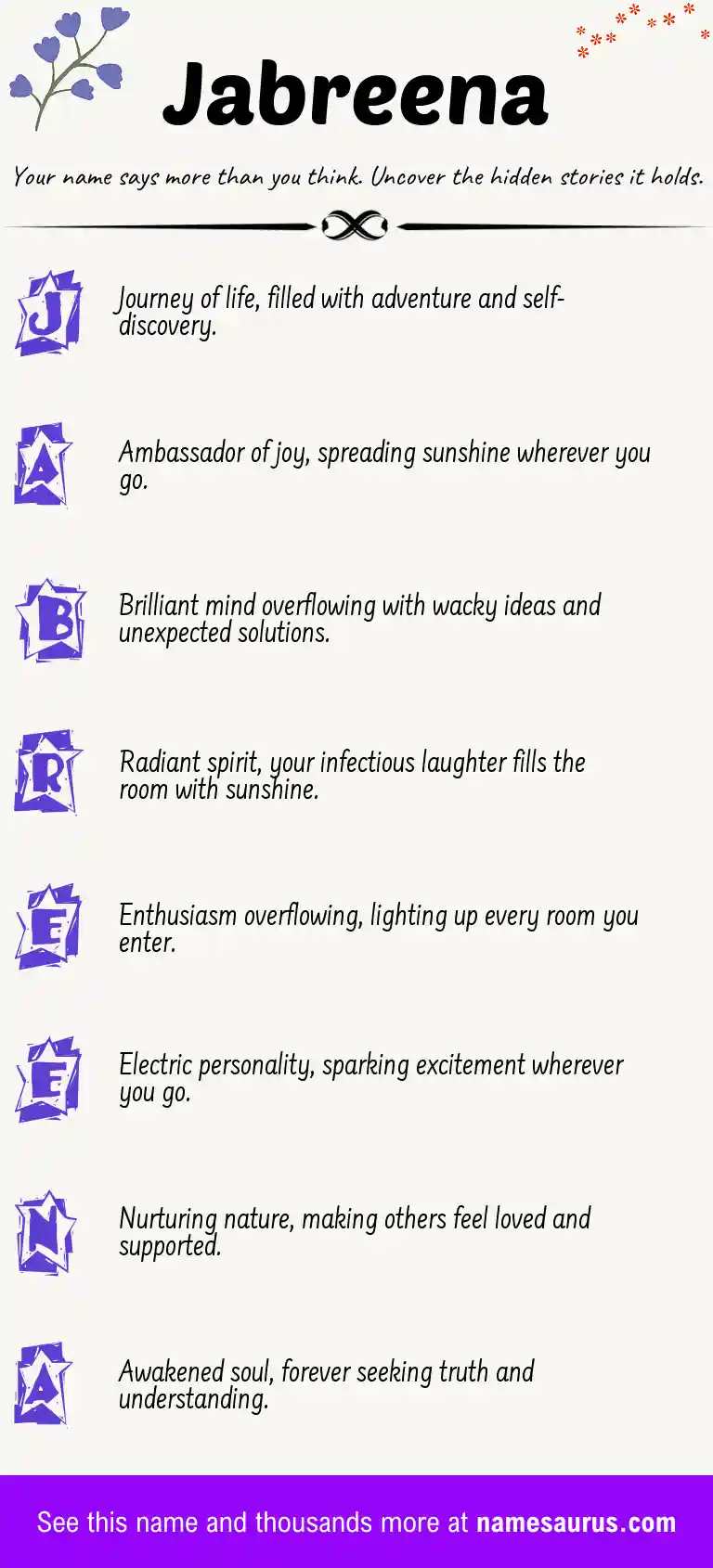 Acrostic poem about Jabreena.