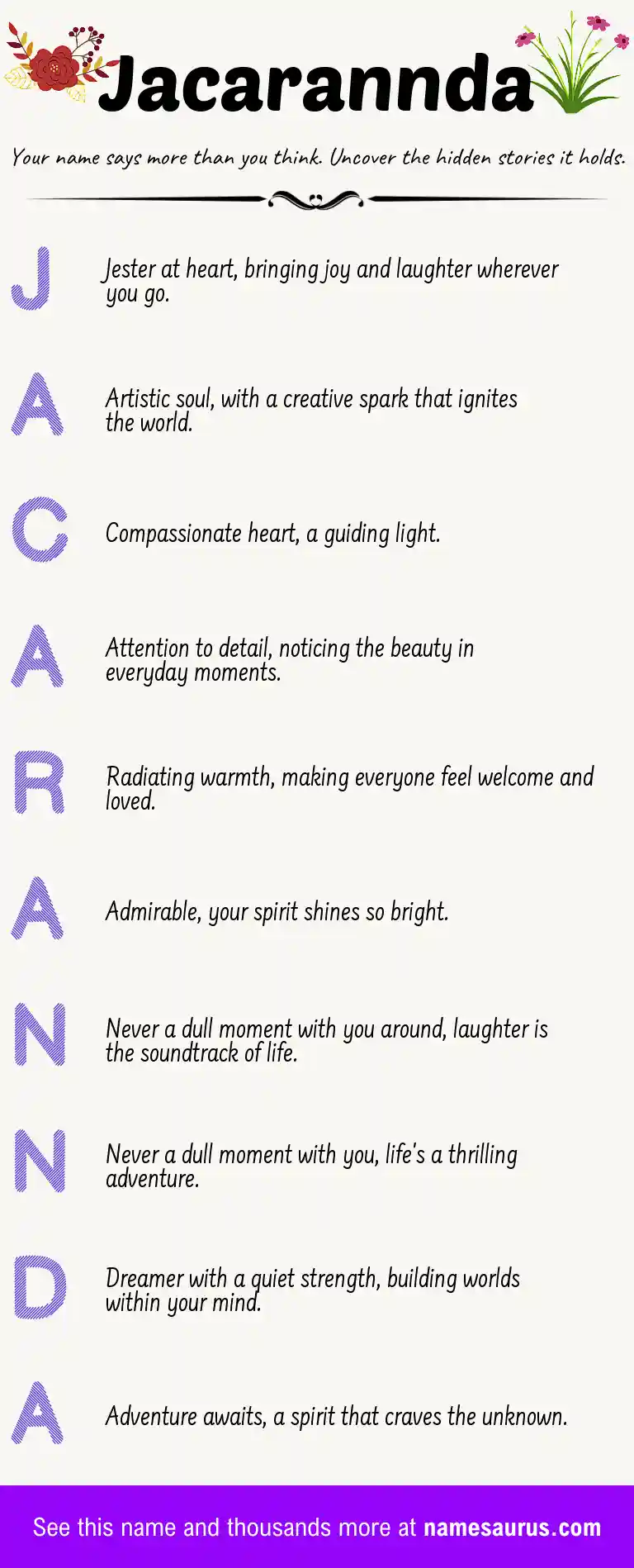 Acrostic poem about Jacarannda.