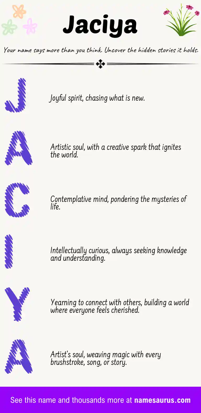 Acrostic poem about Jaciya.