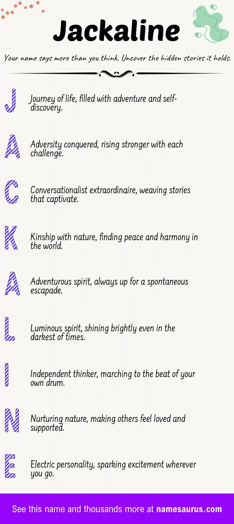 Acrostic poem about Jackaline.