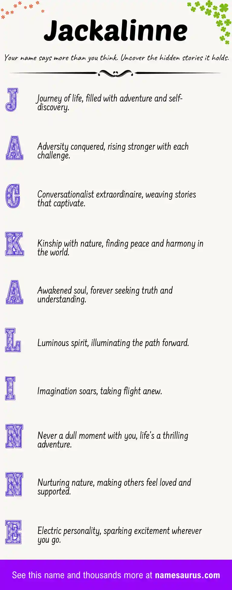 Acrostic poem about Jackalinne.