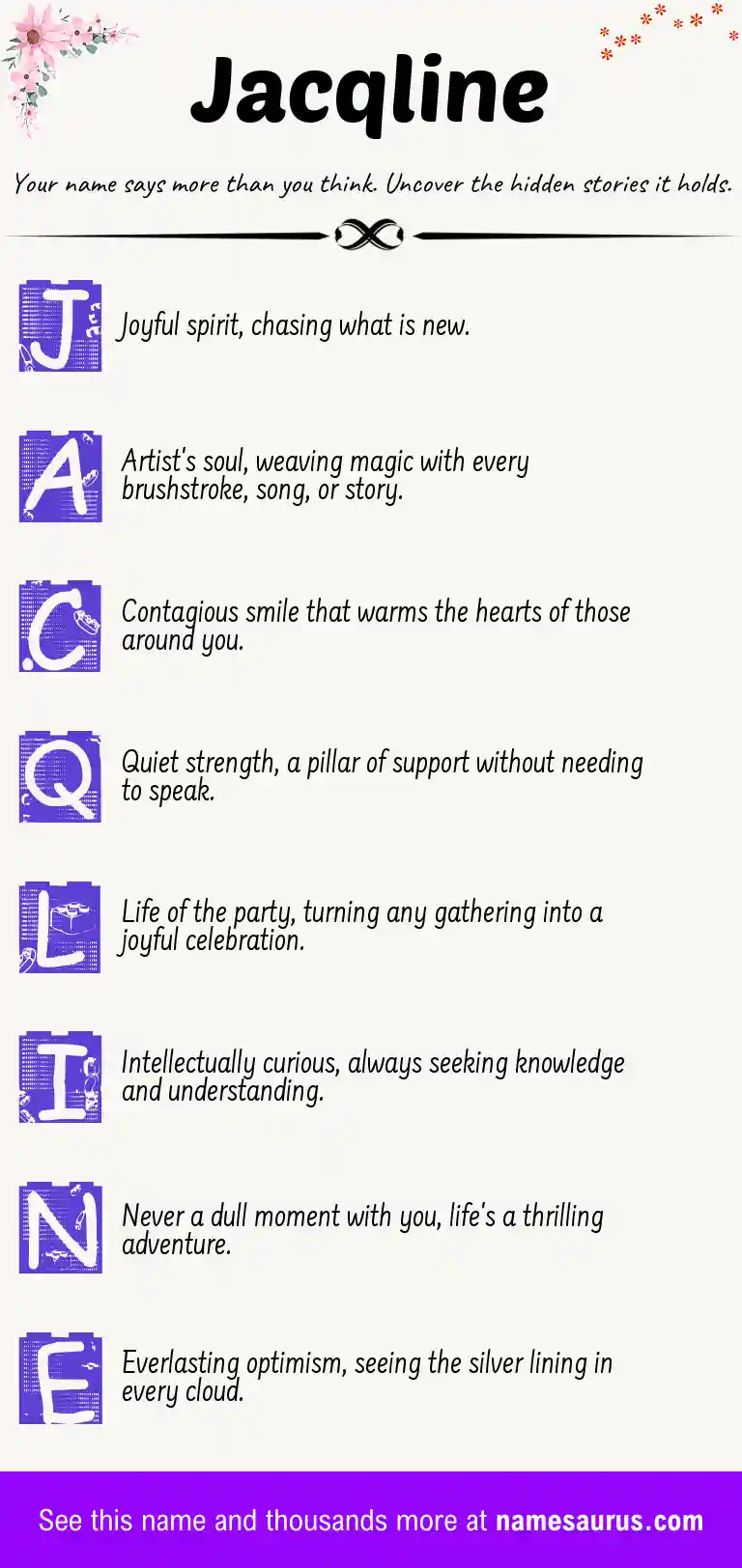 Acrostic poem about Jacqline.