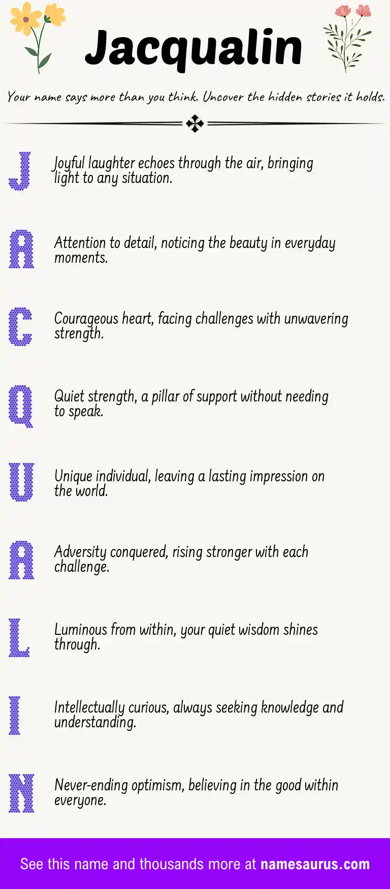 Acrostic poem about Jacqualin.