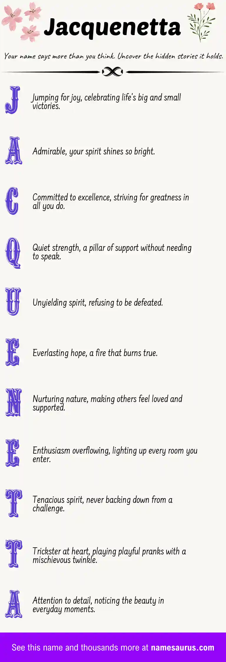 Acrostic poem about Jacquenetta.