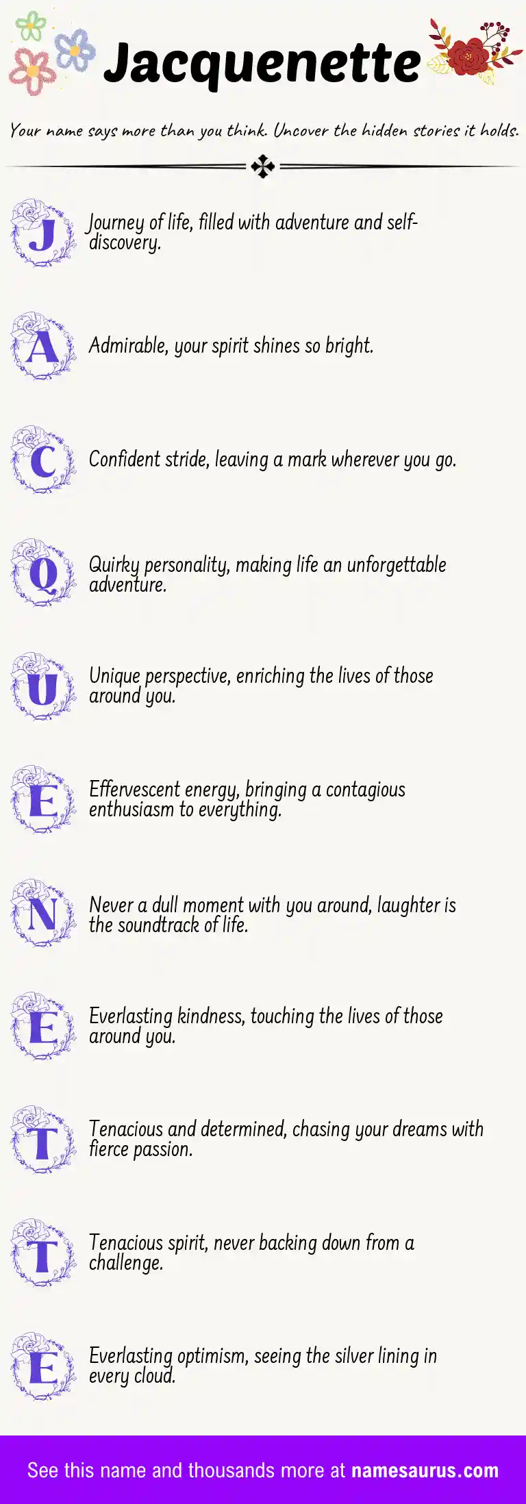 Acrostic poem about Jacquenette.