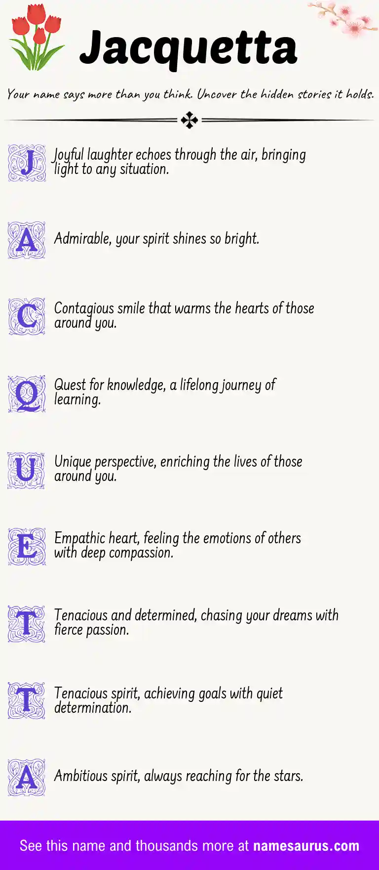 Acrostic poem about Jacquetta.