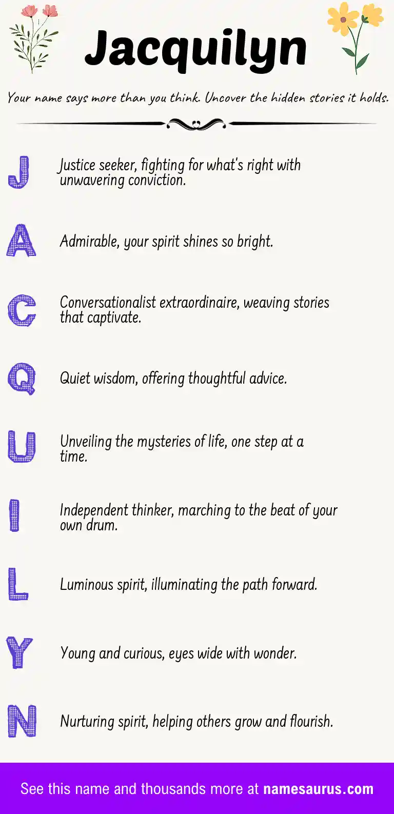 Acrostic poem about Jacquilyn.