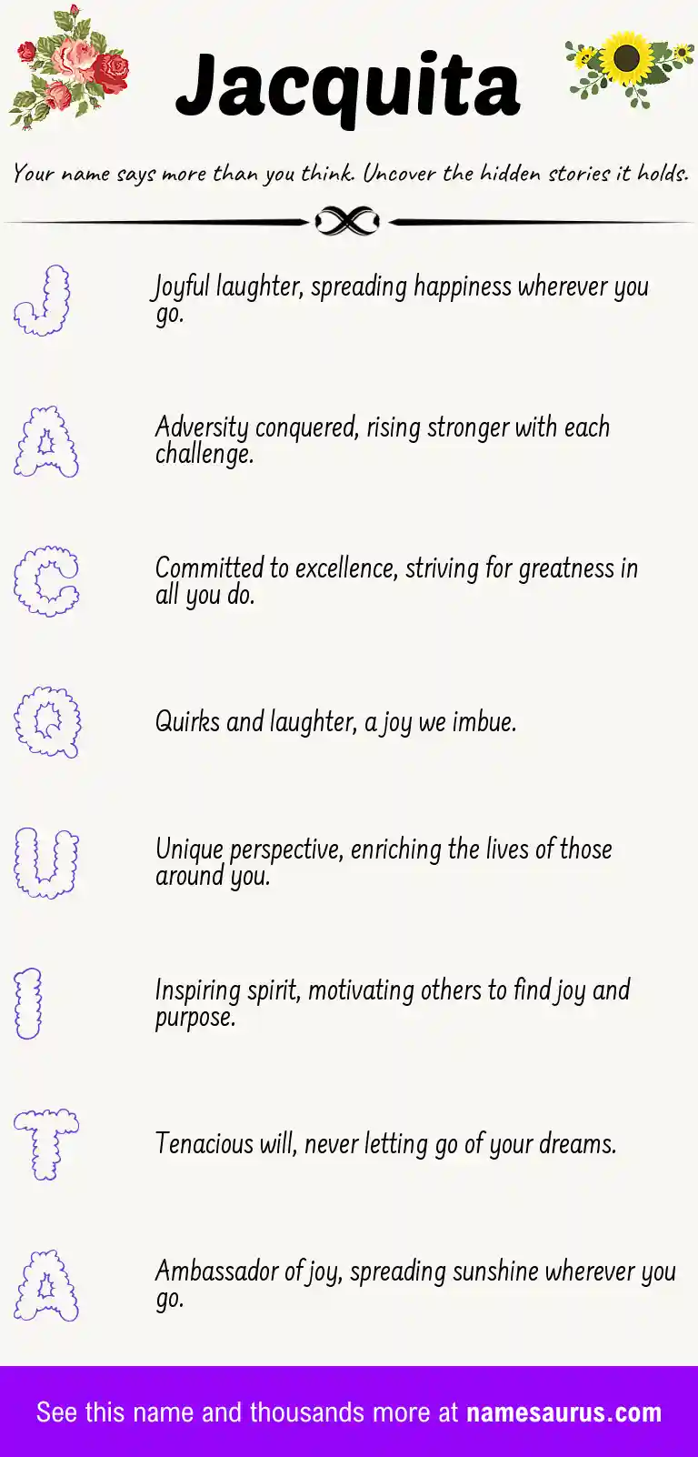 Acrostic poem about Jacquita.