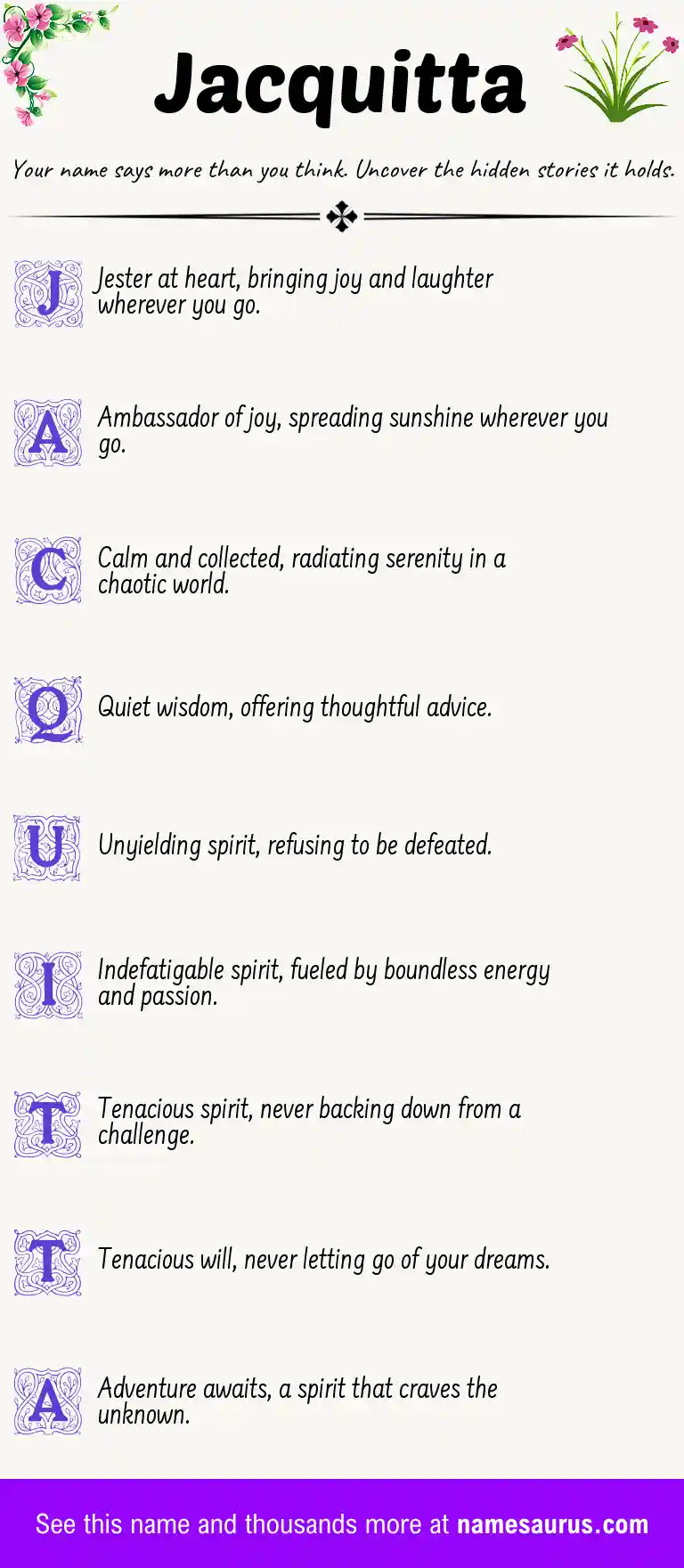 Acrostic poem about Jacquitta.