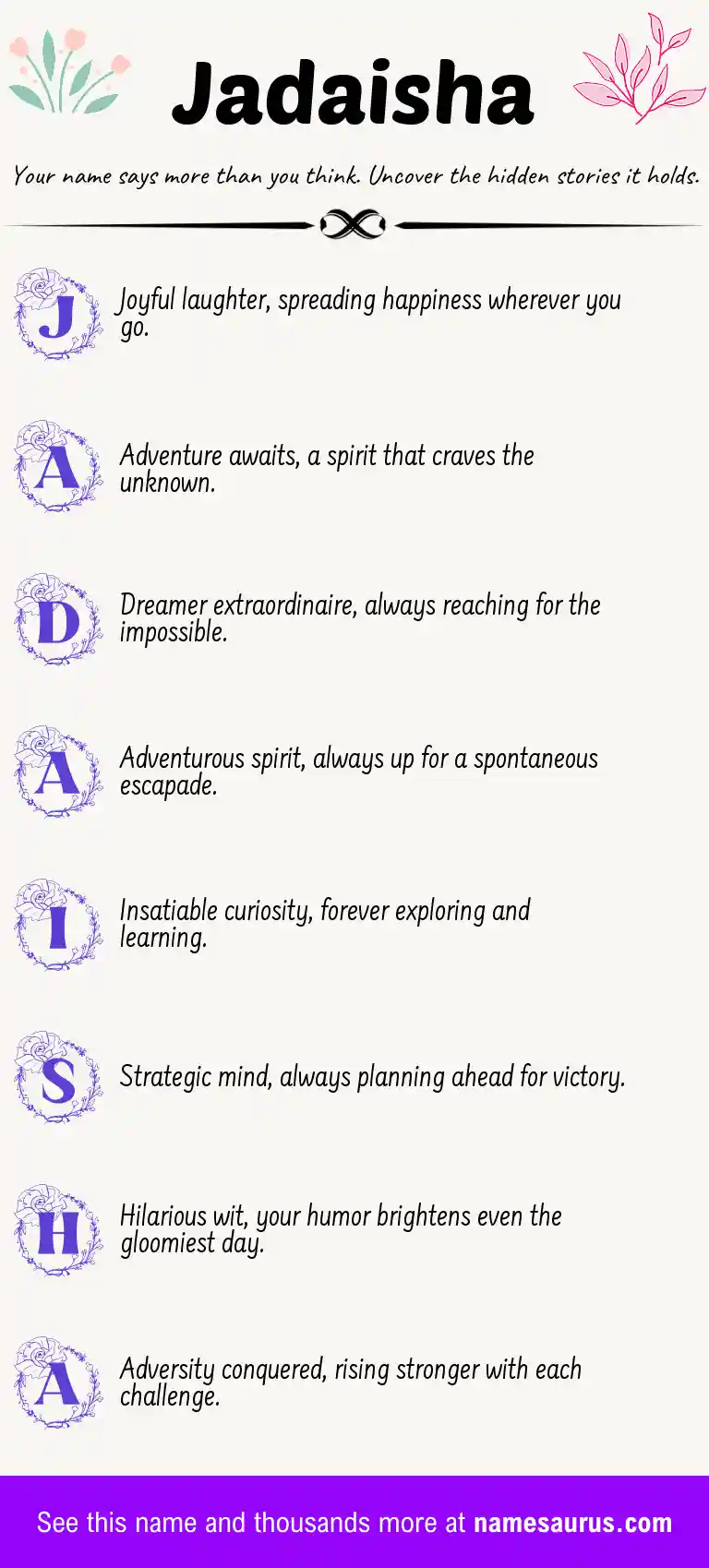 Acrostic poem about Jadaisha.