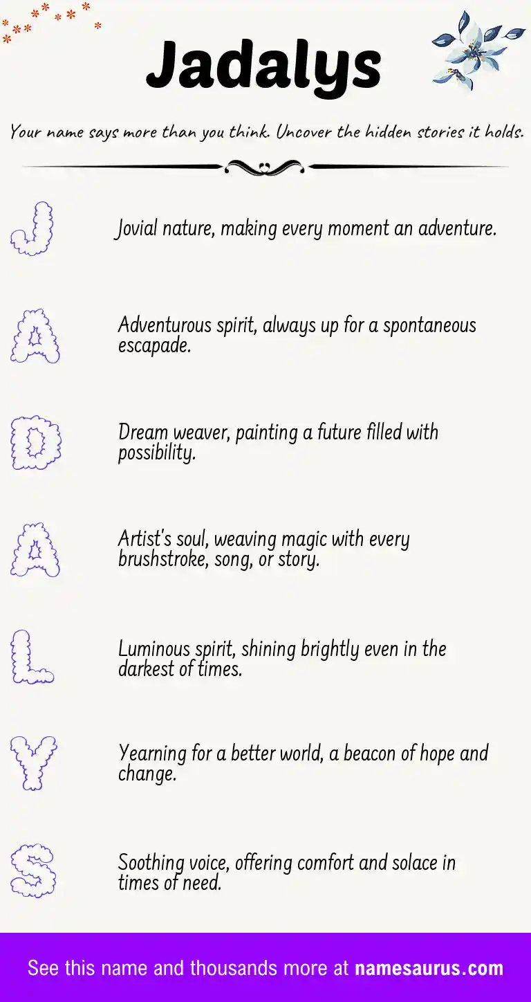Acrostic poem about Jadalys.