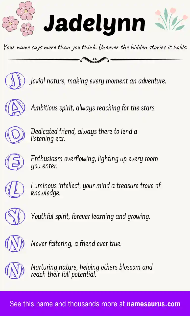 Acrostic poem about Jadelynn.