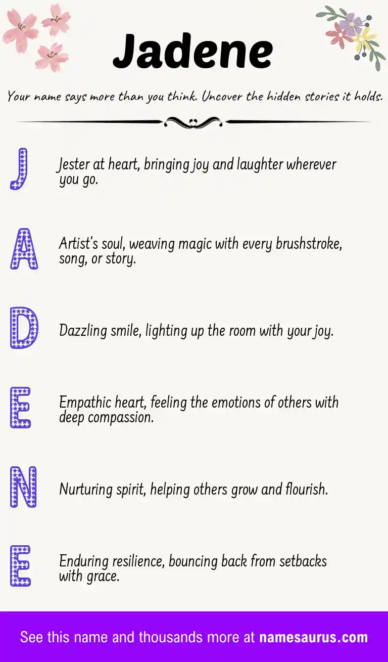 Acrostic poem about Jadene.
